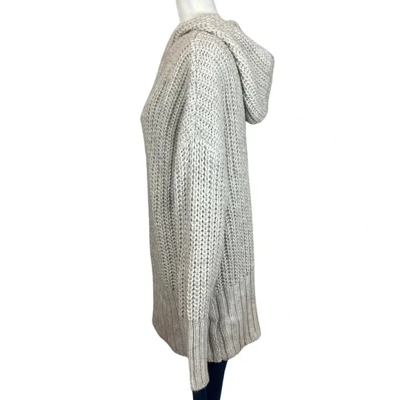 H&M Alpaca Wool Blend Chunky Knit Hooded Tunic Pullover Sweater Beige Medium - Picture 8 of 15